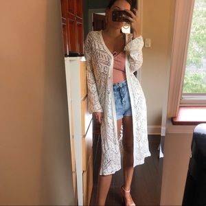 Garage long crochet cardigan cream